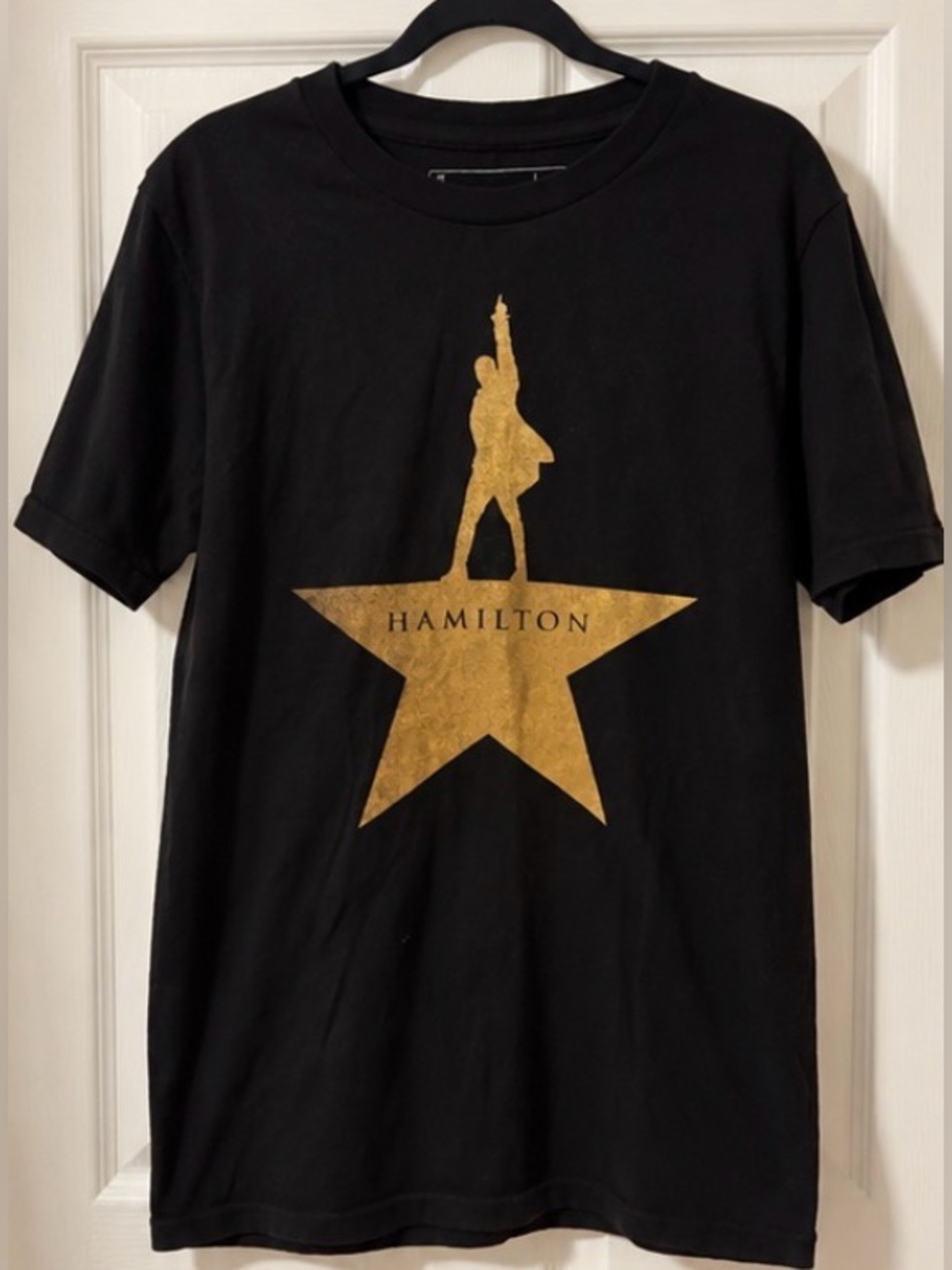 Hamilton Youth Black Tee with Gold Star Silhouette